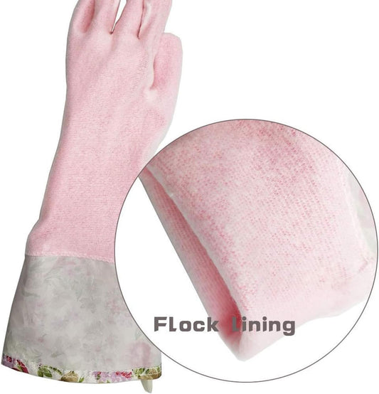 Rubber Latex-Free Waterproof Dishwashing Gloves,2 Pair Medium Long Cuff Flock Lining Household Cleaning Gloves