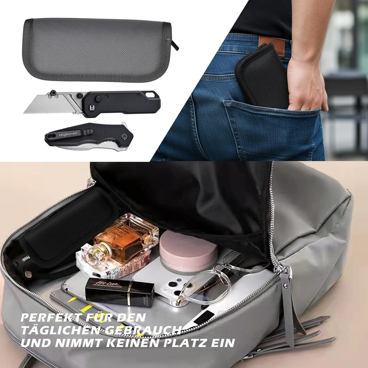 Hightron Zipper Pouch Storage Case for single folding knife, pocket knife, EDC tools