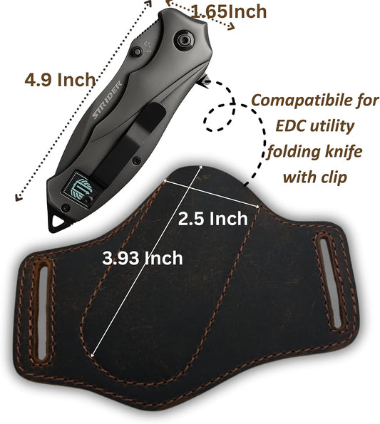 Handmade Leather Knife Sheath for Belt, EDC Folding Knife Holster for Men, Cross Draw Open Top Right-Hand Carry Sheath for 5 Inch Pocket Knife, Dark Brown