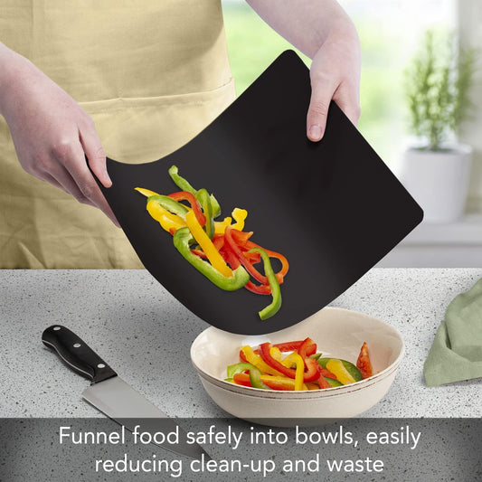 Black Flexible Plastic Cutting Board Mat 2 Pack, 15" x 11.5", Made in the USA, Easily Funnels Foods, Knife Friendly, Easily Wipes Clean