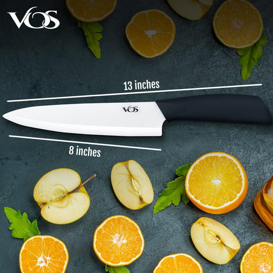 Ceramic Chef Knife 8 Inch with Protection Cover – Large Ceramic Kitchen Knife for Slicing, Dicing, and Fruits – Lightweight Zirconia Blade – Luxury Gift Packaging – Ultra Sharp Chefs Knife (Black)