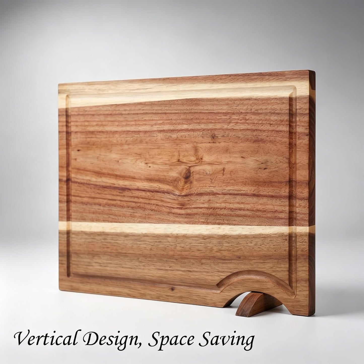 Acacia Wood Cutting Board, 15"L x 10.23"W | For Kitchen with Bracket, Premium Wooden Chopping Board, Deep Juice Groove for Meat, Cheese, Vegetables, Heavy Duty