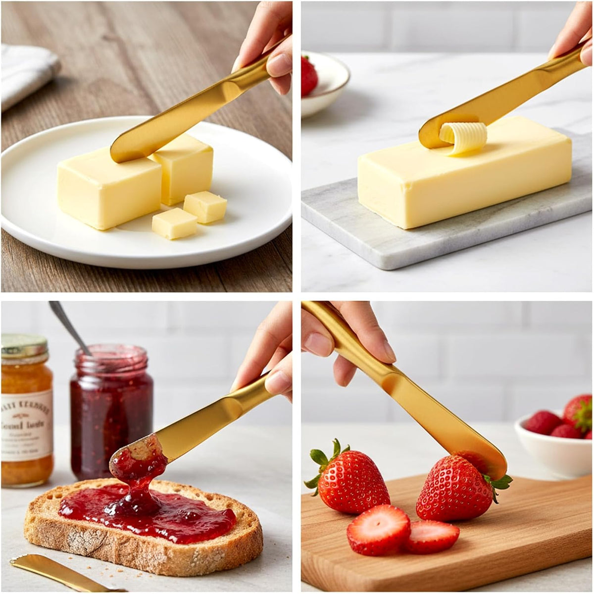 Butter Spreader Knives 2 Packs Gold Butter Knives Stainless Steel Cheese and Butters Knive Set Blunt Edge Spreader for Cheese Cream Jam Spreading