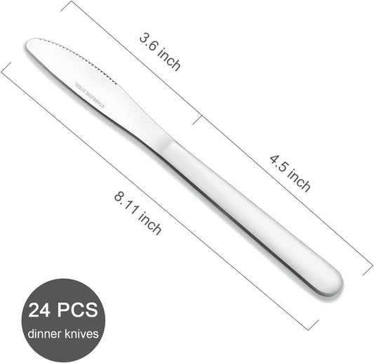 24 Pieces Dinner Knives Set, 8.1" Inches Table Knives Set, Durable Butter Knife, Food Grade Stainless Steel Dinner Knife, Cost-effective Silverware Set - Mirror Polished, Dishwasher Safe