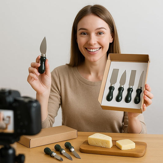 Natural Green Marble Handle Cheese Knife Set, 4 Pieces | Multipurpose, Includes Pronged Knife, Hard Cheese Knife, 2" W x 5.3" L