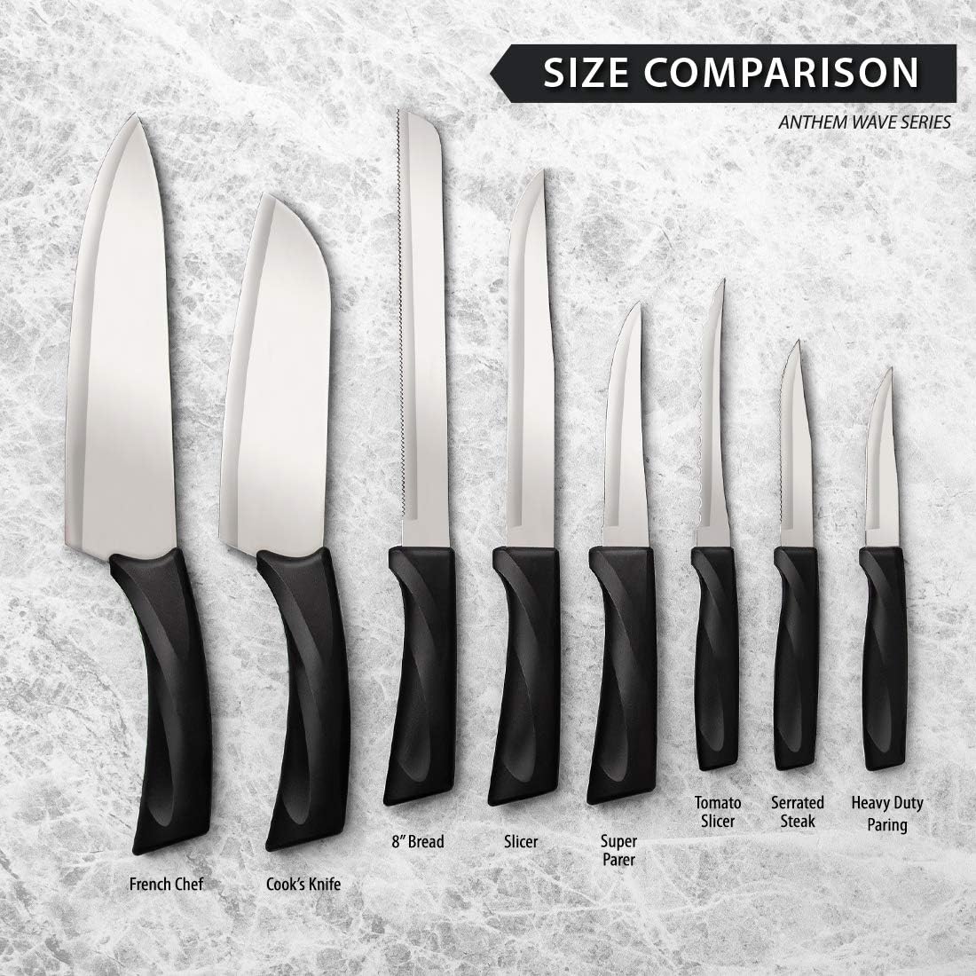 Anthem Series Tomato Slicer (W426), Black Handle, Pack of 2 | 5" Stainless Steel Serrated Blade, Black Resin Handle