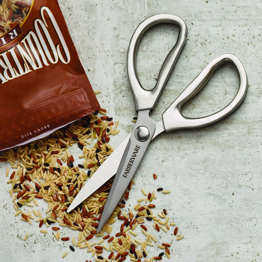 All Purpose High Carbon Stainless Steel Shears with Contoured Handles, Silver