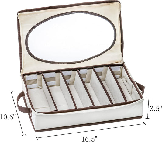 Silverware Organizer with Zipper Lid, 16.5"×10.6"×3.5" Flatware Storage Box with Adjustable Dividers and Handles, Portable Cutlery Holder Utensil Case for Spoon, Fork, Knife, 6 Compartment