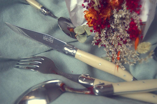 Laguiole 6-Piece Steak Knife Set Debutant Collection Stainless-Steel and Resin Handle in Ivory