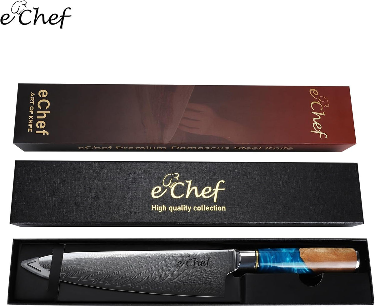 7-inch Santoku Knife, Professional Damascus VG10 Steel Kitchen Chef Knife, Wood Grain Resin Handle, Comes with Gift Box (7.5-inch Santoku knife)