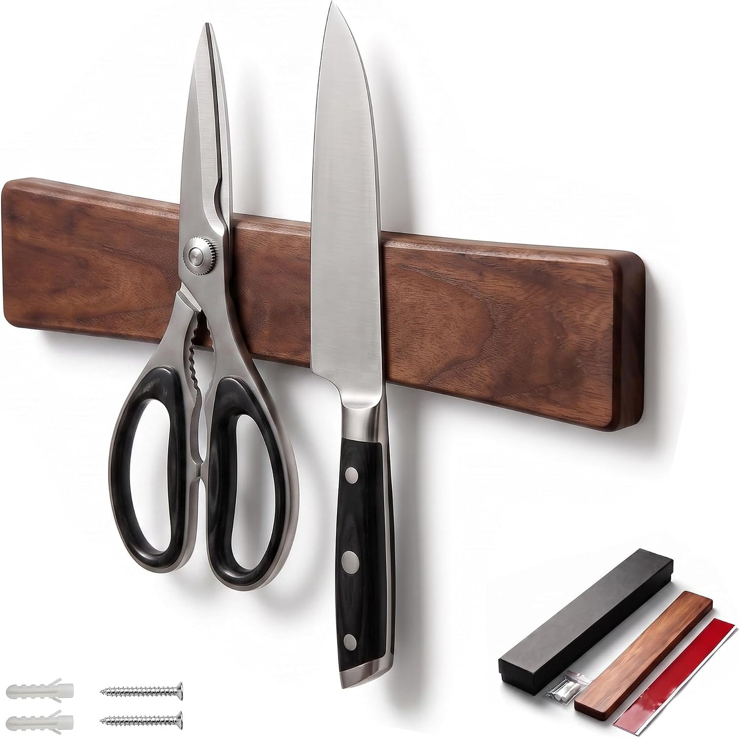 12 Inch Magnetic Knife Strip, Acacia Wood Knife Magnetic Holder | Wall & Refrigerator Mount, No Drilling Adhesive, Strong Magnetic Strip, Kitchen Utensil & Tool Organizer