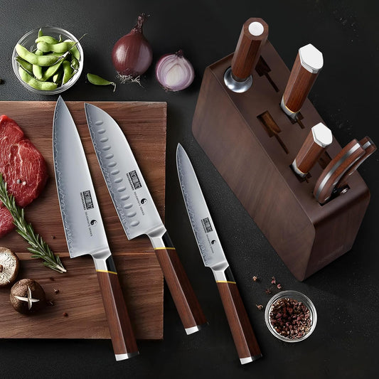 8 PCS Knife Set with Magnetic Block, Ultra-Sharp Kitchen Knife Set | High Carbon Steel Kitchen knives, Professional Knife Block Set with Ergonomic Rosewood Handle, Ideal Gift for Home & Pro Chef