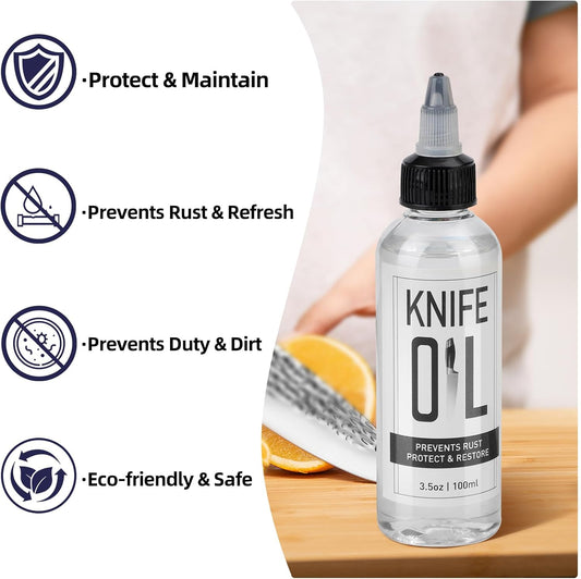 Knife Blade Oil & Honing Oil - Knife Maintenance Oil Prevent Rust - Rust Remover Knives Oil Protects Carbon Steel Knives & Sharpening Stone - Protection & Lubricant Knife Care Cleaning Set (5PCS)