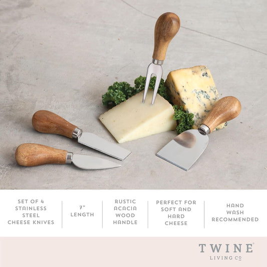 Gourmet Cheese Knives - Stainless Steel Knife Set - Charcuterie Tools Cheese Board Accessories - Stainless Steel and Wood, Set of 4