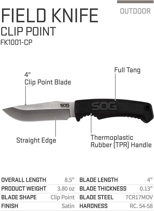Survival Knife with Sheath - Field Knife Fixed Blade Knives 4 Inch Tactical Knife and Bushcraft Knife w/Full Tang Hunting Knife Blade (FK1001-CP)