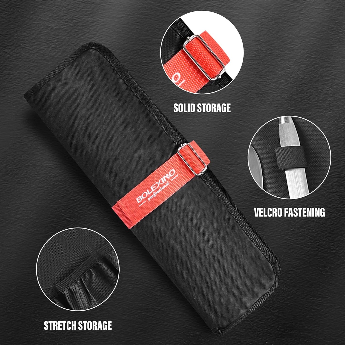 Chef Knife Roll Bag, Heavy Duty Organizer for Kitchen Tools | 9 pockets chef knives,Tear-resistant 300D cloth,Great for kitchen & camp,Roll-up w/handle,Fits chef & utility knives.