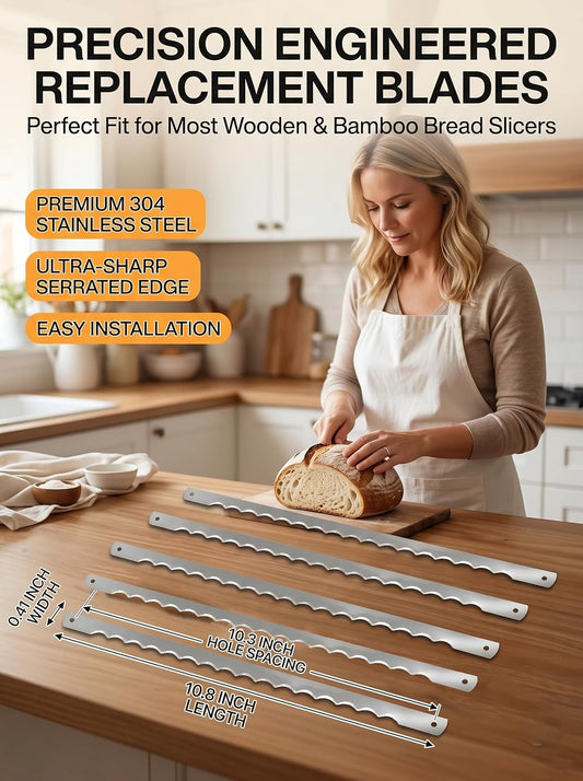 15 Pcs Bread Bow Knife Blades, 10.8" Serrated Stainless Steel | Upgraded High-strength Steel, Safety Guard, Replacement for Wood Bread Cutter, Bow Bread Knife Replacement Blades