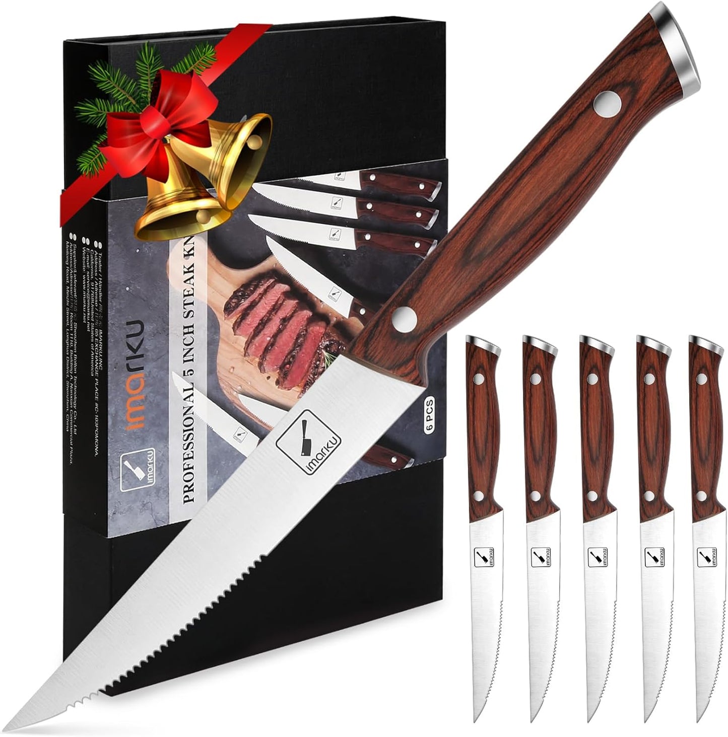 Japanese Steak Knives, Steak Knives Set of 8,Stainless Steel Serrated Steak Knife,Steak Knife with Pakkawood Ergonomic Handle,Gift for Men and Women