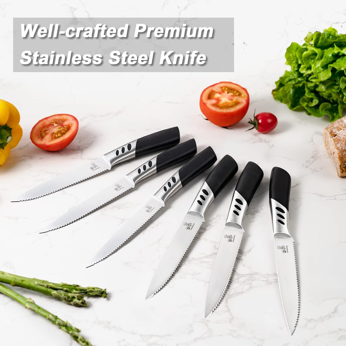 Steak Knives,Premium Steak knife Set of 6, Stainless Steel Steak Knife Set, Serrated Steak Knives