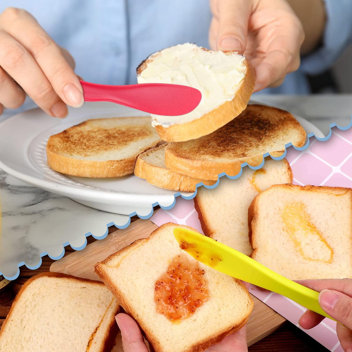 10 Pieces Plastic Butter Spreader Multi Purpose Butter Knife Spreader Versatile Knife Frosting Knives for Soft Cheese Cream Icing, 7 x 1.4 Inch(Red, Green, Blue, Pink)