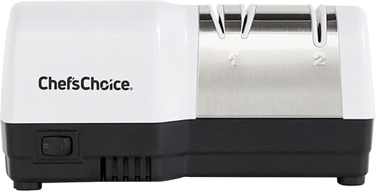Hybrid Knife Sharpeners for 20-Degree Straight-Edge and Serrated Knives Combines Electric & Manual Sharpening With 100-Percent Diamond Abrasives And Precision Angle Guides, 2-Stage, White