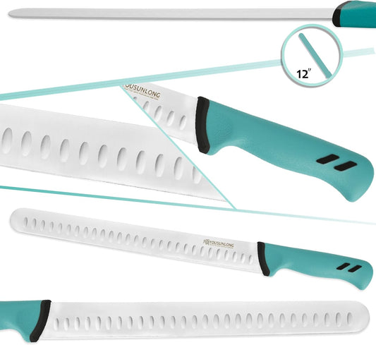 Brisket Slicing Knife - 12 Inch - Razor Sharp Ham Knife - High-carbon Molybdenum Steel - Santoprene Handle - Designed for Briskets,Roasts,Turkey,BBQ