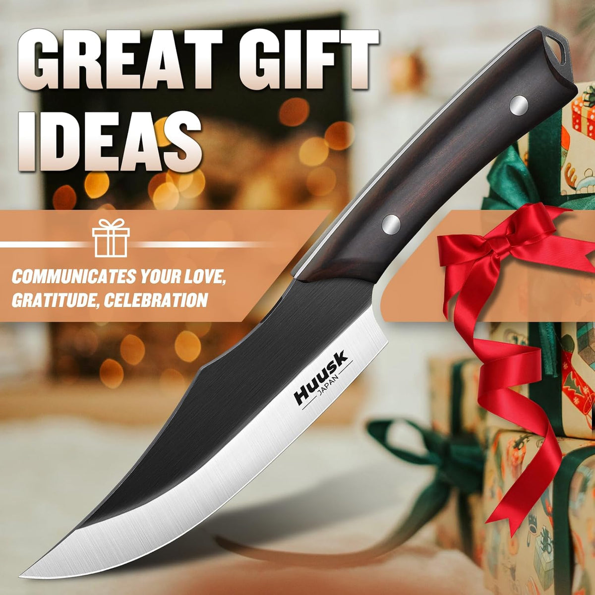 Huusk Butcher Knife Set 2PC - Meat Cleaver & Boning Knife, 2-in-1 Sheath