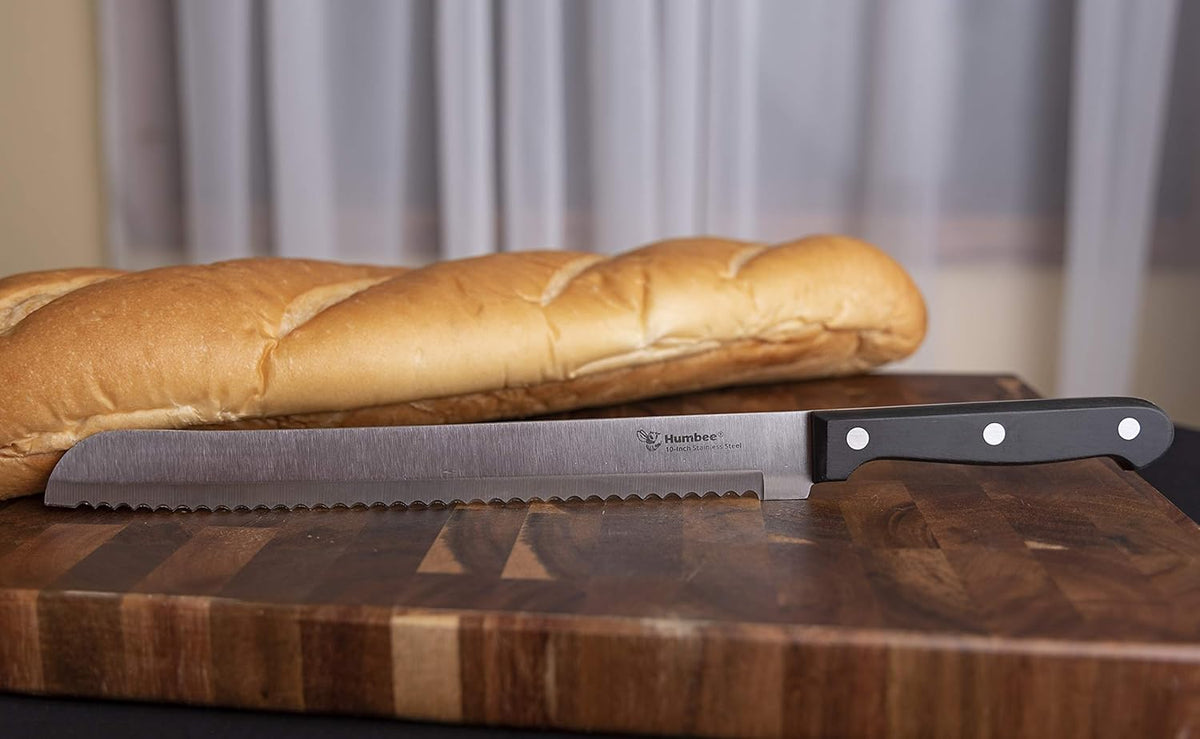10 Inch Serrated Bread Knife, Premium Stainless Steel Blade with Wave Edge, Full Tang Handle, Razor Sharp Knife for Bread, Durable Professional Kitchen Knife