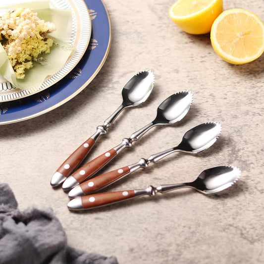 Grapefruit Spoons Kit 4PCS Serrated Grapefruit Spoon, Stainless Steel 18/8 Fruit Spoon Kiwi Spoon Kit with Wood Handle