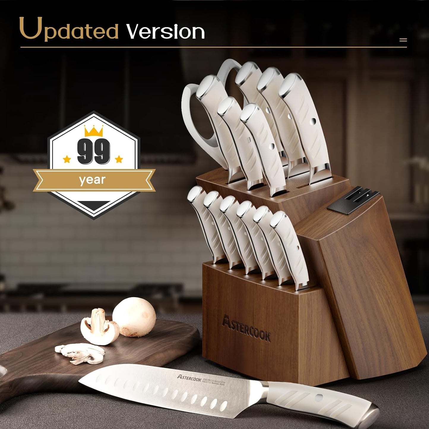 Knife Set, Kitchen Knives Set with Block and Dual Sharpener Full Tang 15 Pcs German Stainless Steel Knives Sharp Blade Dishwasher Safe Knife Set with Ergonomic Handle, Elegant Black