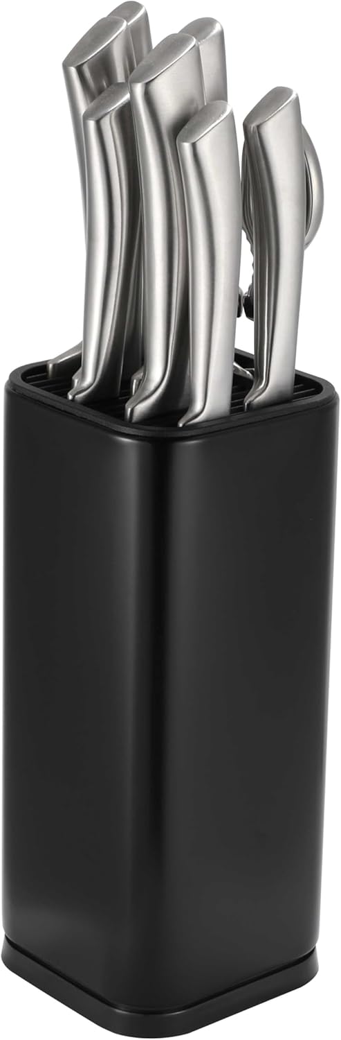 Universal Knife Block Holder, Stainless Steel Knife Stand Without Knives, Safe Space Saver Stable Knife Storage with Scissors Slot, Detachable for Easy Cleaning, Kitchen Organizer, Black
