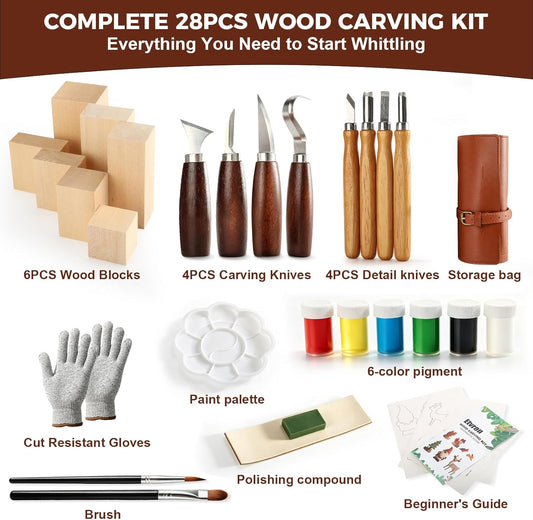 Wood Carving Kit for Beginners-Whittling Kit with Wood Blocks and Paint Set | Wood Carving Tools for Beginners - Hobbies for Women and Men - Arts and Crafts for Adults & Kids - Gift for Girls and Boys