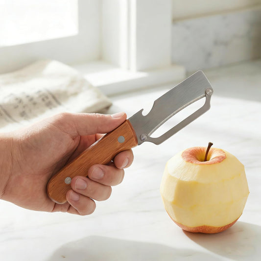Kitchen Peeler Tool Fruit Peeler with Bottle Opener 2 Pcs Vegetable Peelers for Kitchen Wooden Handle for Fruits and Vegetables Multi-Use Gadget for Home Cooking