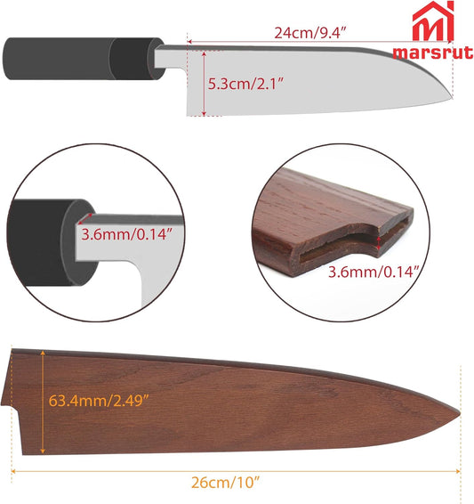 Saya Knife Cover for 9.5 inch/240mm Gyuto & for Chef, Blade Guard, Wooden Kitchen Knife Sheath Case Guards Protector for Japanese Culinary Knives, Natural Wood Material