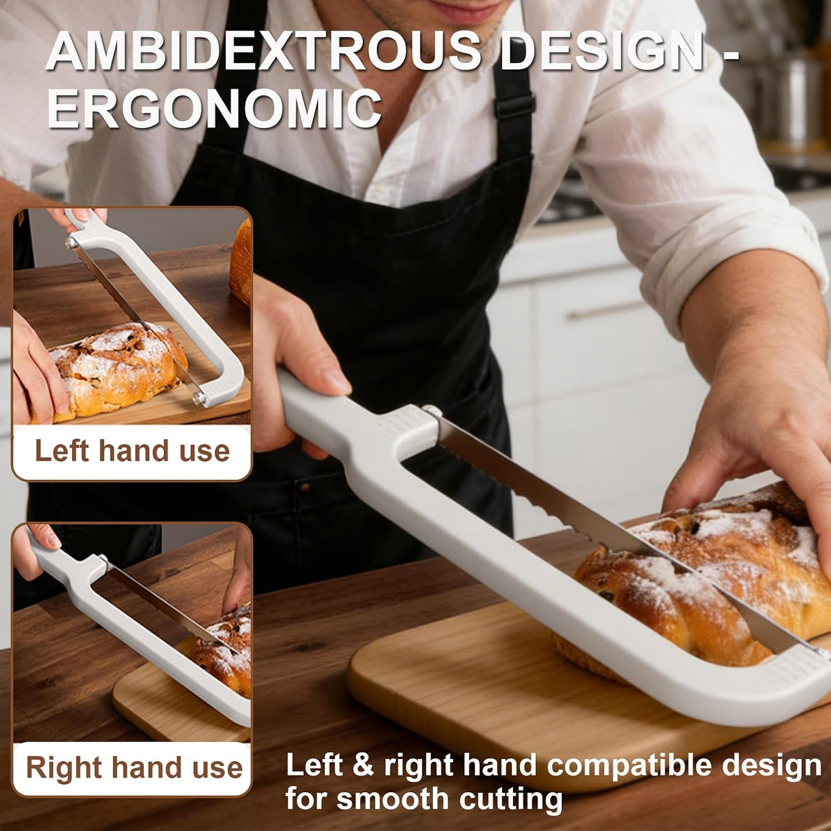 Adjustable Bread Knife for Homemade Bread with Thickness Guides,Bow Design | Upgraded Bread Slicer, Serrated Stainless Blade Easy to Cutting Even Slices for Sourdough Baguette Sandwiche,Dishwasher safe