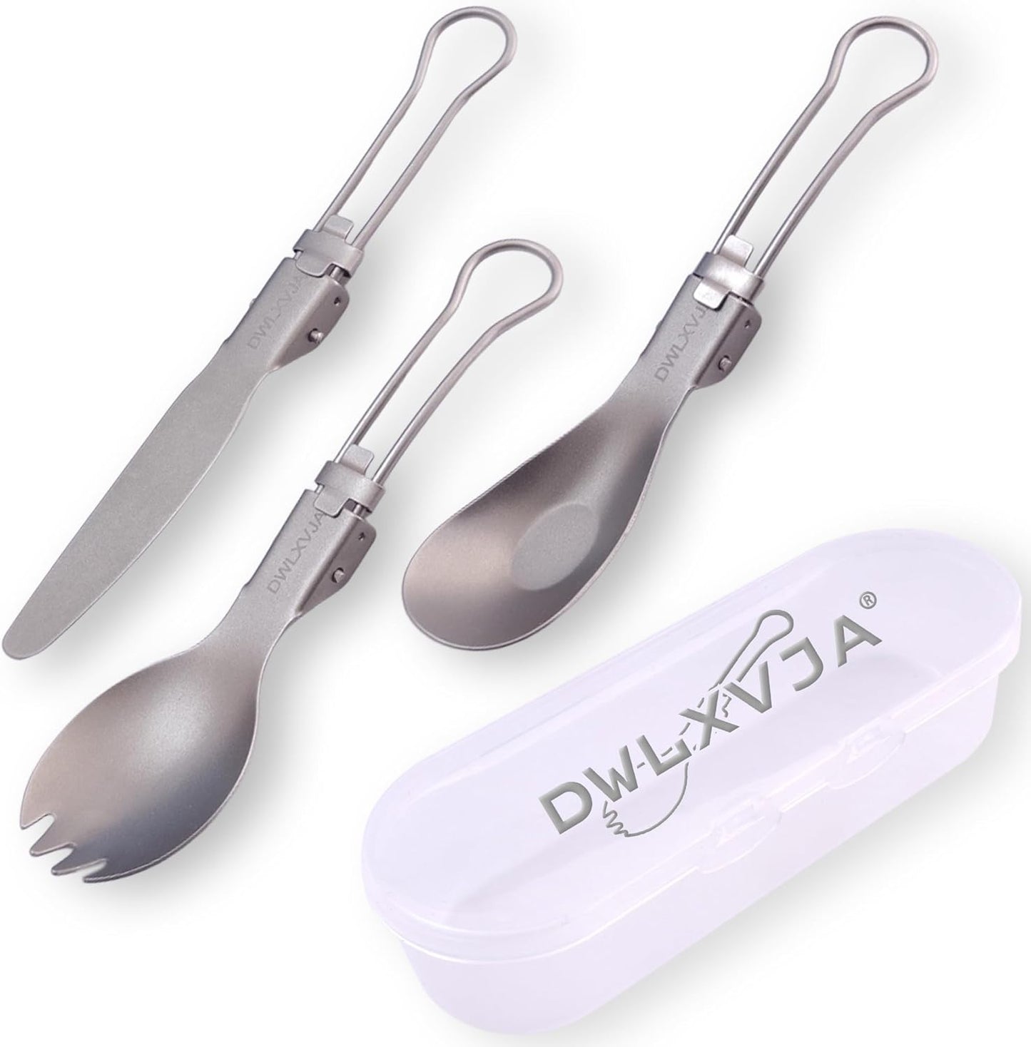 Titanium Camping Utensils Set, 3-Piece Foldable Spork Spoon Knife with Case, 0.15lb Lightweight Travel Flatware for Backpacking Outdoor Hiking Office Lunch, Reusable Eco-Friendly Gift
