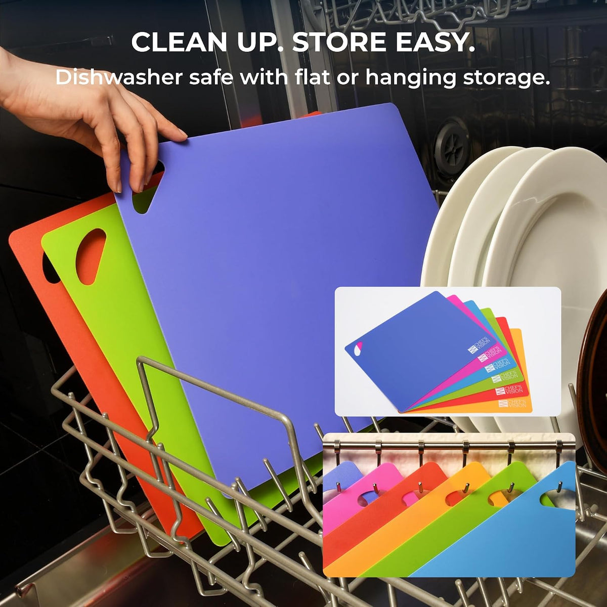 Flexible Plastic Cutting Mats, 6-Pack, 15" x 12", 1.2mm Thick | Large color-coded cutting board set for kitchen prep; dishwasher-safe mats with textured grip and a bend-and-pour design.