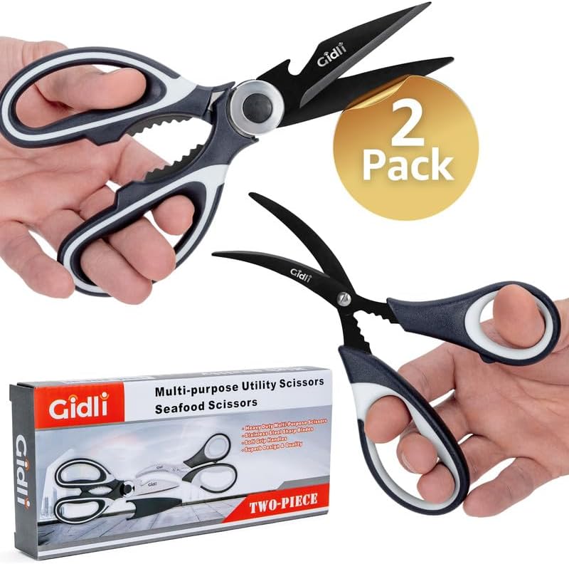 Kitchen Shears & Seafood Scissors Set - Lifetime Replace. Warranty* | Heavy Duty Utility Stainless Steel All Purpose Ultra Sharp Scissors for Meat, Poultry, Food & Cooking - Dishwasher Safe