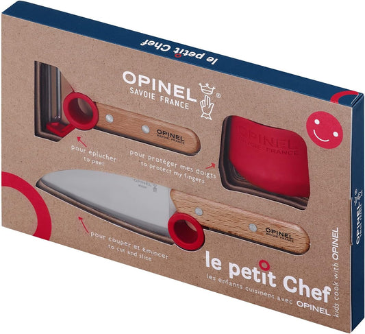 Le Petit Chef Complete 3 Piece Kitchen Set, Chef Knife with Rounded Tip, Fingers Guard, Peeler, For Children and Teaching Food Prep and Kitchen Safety, Made in France
