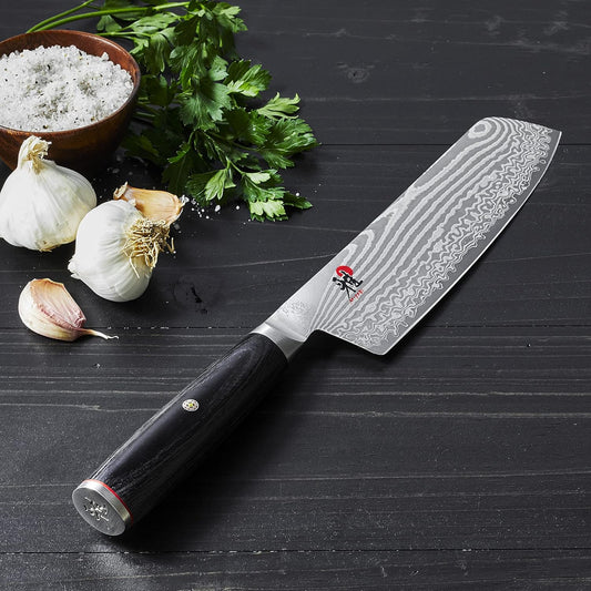 Kaizen II Japanese 6.5-inch Nakiri Knife, Vegatable Knife, Black Pakkawood Handle, 48-Layer Flower Damascus Pattern, Handrafted in Seki, Japan