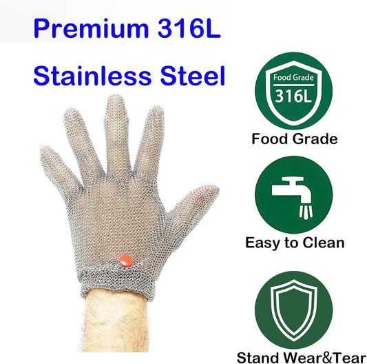 Chainmail Gloves for Cutting,Highest Level Cut Resistant,Spring Wristband,Stainless Steel Metal Mesh Gloves,Butcher Glove for Meat Cutting Food Processing Oyster Shucking Kitchen Fish Fillet,M