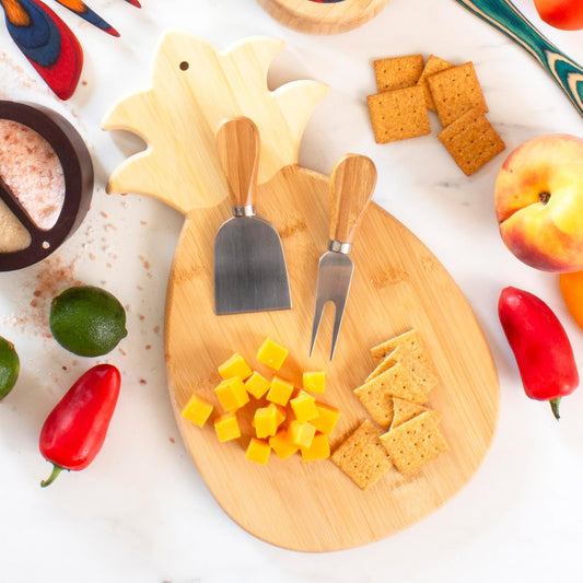 Pineapple Shaped Bamboo Wood Cutting Board and Charcuterie Board, 14-3/8" x 7-1/2"