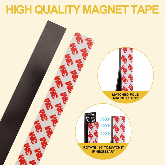 16 Feet Magnetic Strips with Adhesive Backing,Magnets Tape for Crafts,Flat Package (16 PCS 0.5X12") Strong Sticky Magnets