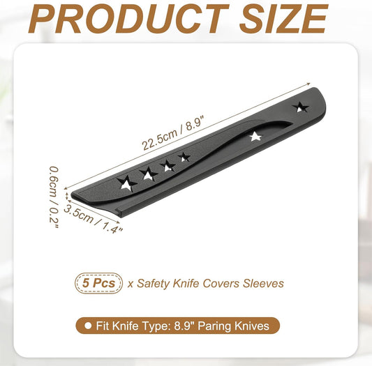 5Pcs Safety Knife Covers Sleeves, Universal PP Knife Sheaths Edge Guards Blade Protector Covers for 8.9" Bread Knives Portable for Kitchen Camping Picnics Accessories, Black