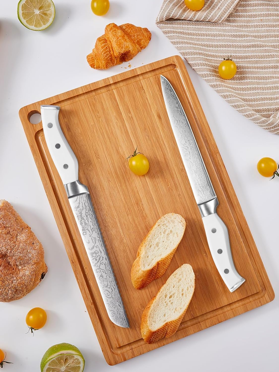Knife Set, 15 Pieces Kitchen Knife Set with Built-in Sharpener, High Carbon Stainless Steel Knife Block Set with Unique Waved Pattern, Triple Riveted Ergonomic Handle, Black