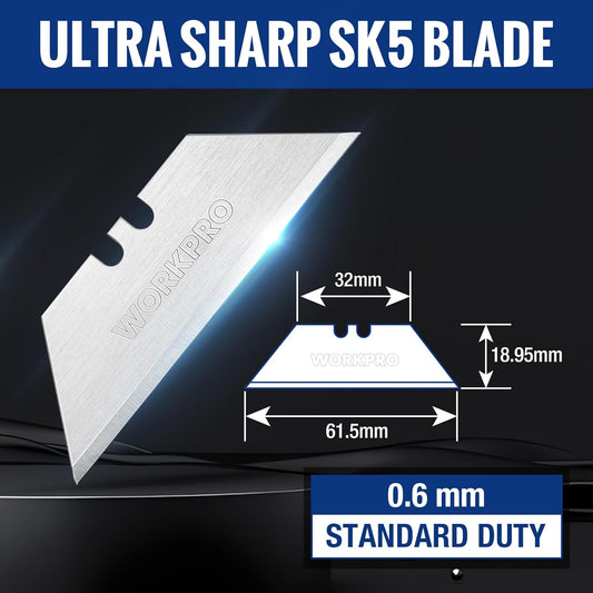Utility Knife Blades, SK5 Steel, 100-Pack Blades with Dispenser | SK5 Steel Standard Blades for Box Cutter, For Cardboard, Leather, Carpet, Rope, Soft metal, Pipe, etc