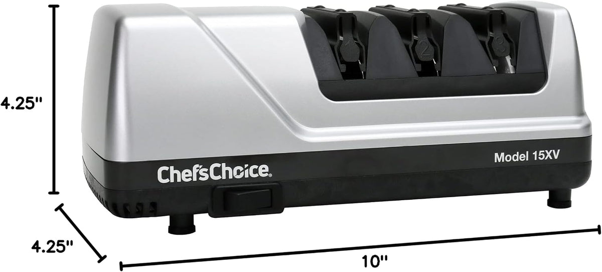 15XV EdgeSelect Professional Electric Knife Sharpener with 100-Percent Diamond Abrasives and Precision Angle Guides for Straight Edge and Serrated Knives, 3-Stage, Gray