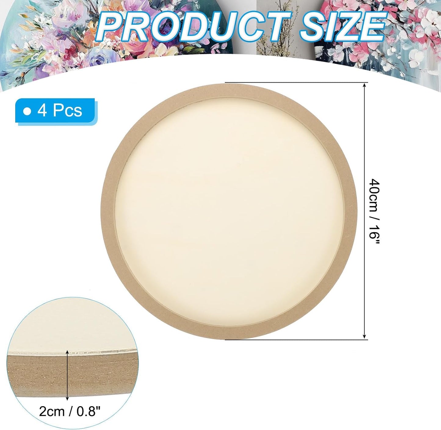 14" Round Wood Canvas Panels, 4pcs Unfinished Wood Plaque Disc Circle Board for Craft Projects, Art Painting, Carving, Engraving, DIY