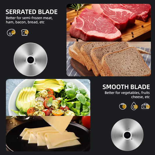 Meat Slicer, 200W Electric Slicer Machine Food Slicer, Foldable Deli Meat Cutter with 2 Removable 7.5" Stainless Steel Blade, 0-15mm Adjustable Thickness For Home Use, Meat, Cheese, Bread 110V