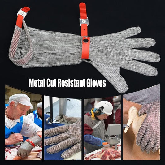 Anti-Cut Gloves Stainless Steel Cut Resistant Gloves, Food Grade Safety Work Chainmail, Lengthened Arms(Arm 8cm,1PCS/XS)